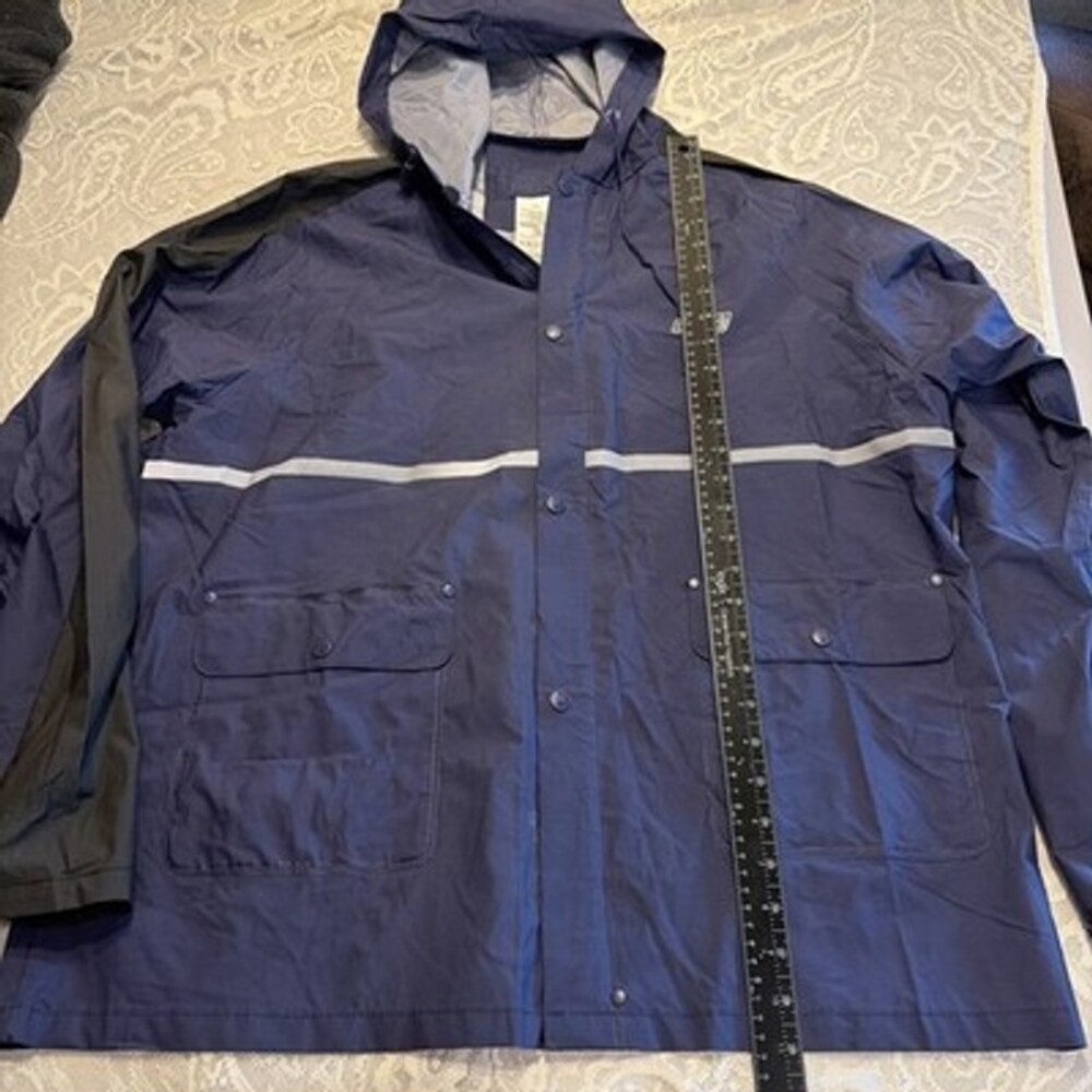 COLEMAN Rain Suit Mens ML Blue Waterproof Hooded Jacket Reflective Meas In Pics